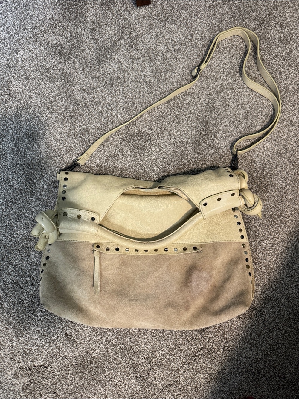 We the Free Neutral Two-Tone Leather & Suede Shoulder Bag